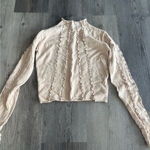 SHEIN Cream Ruffled Long Sleeve Blouse